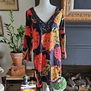 Uncle Frank Red and Yellow Bell Sleeve Midi Dress